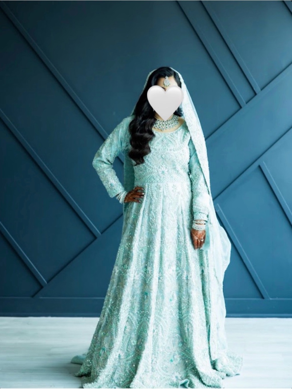 Elegant Mint Embroidered Bridal Dress with Dupatta for South Asian Wedding